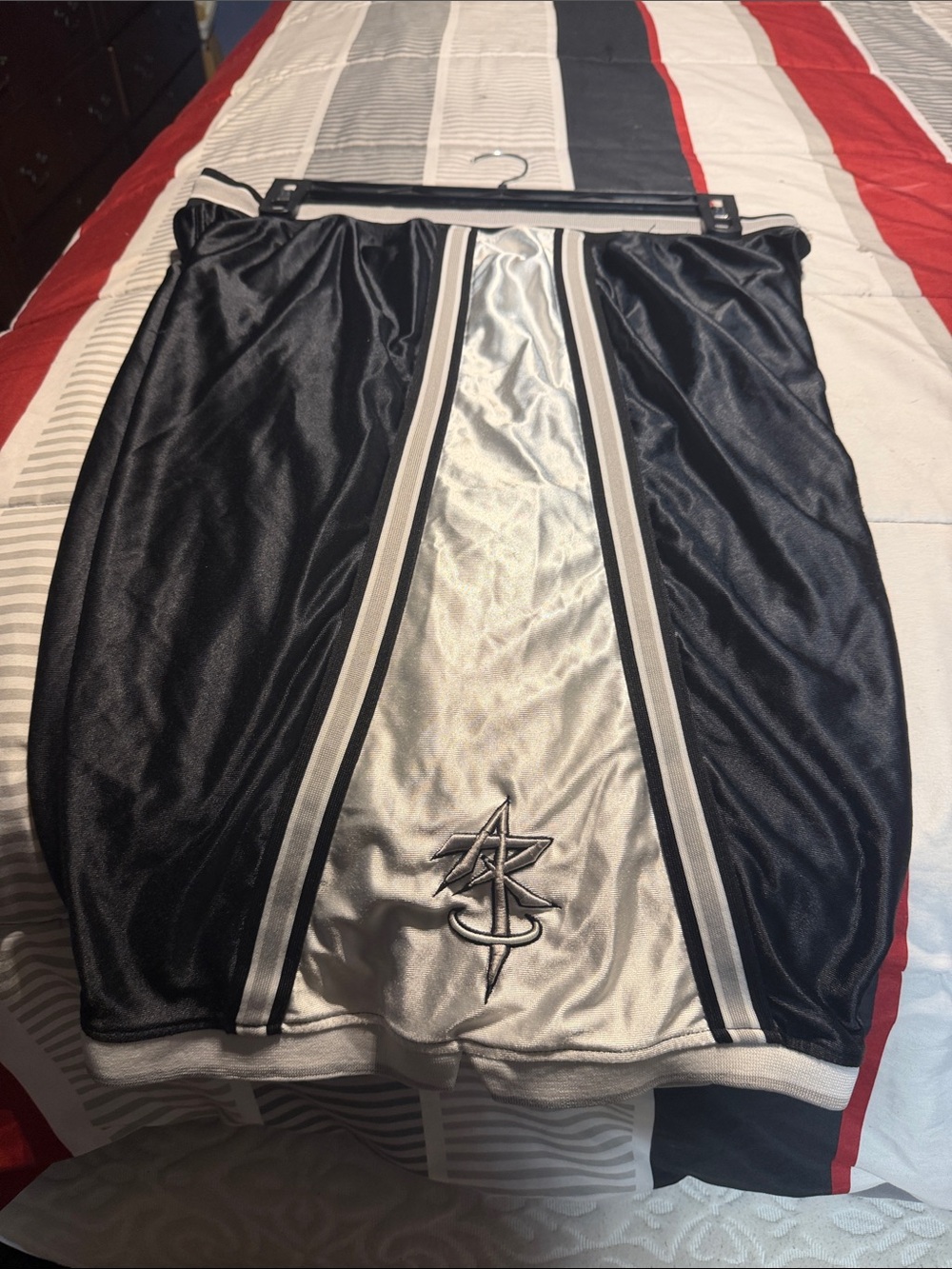 Sporty Black Skirt with Silver Center Panel and Stripe Detail